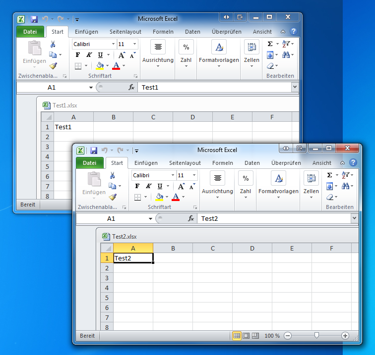 Excel Dokumente in separaten Fenstern öffnen.
