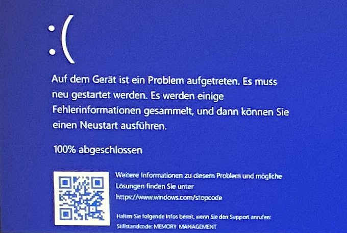 „MEMORY MANAGMENT“ bzw. „MEMORY_CORRUPTION_ONE_BIT“ Blue Screen Fehler Analyse und Lösung