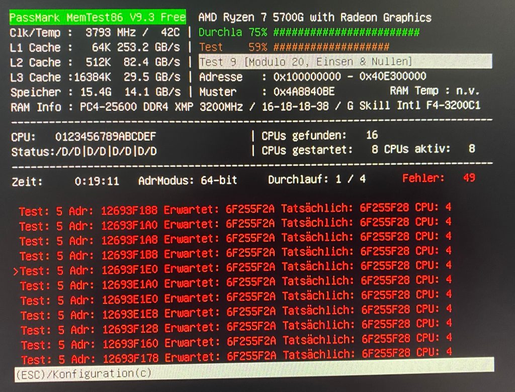 MemTest86 Memory Error Found