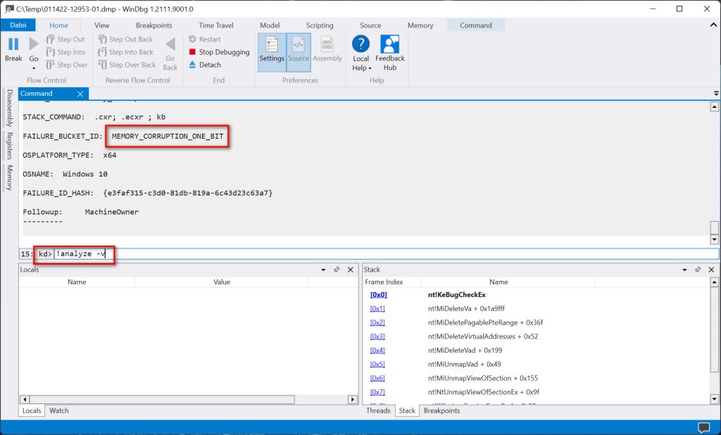 WinDbg Memory Corruption One Bit Error