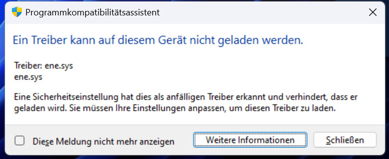 Ein Treiber kann auf diesem Gerät nicht geladen werden -Treiber ene.sys